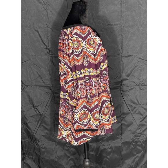 Women's Boho Peasant Blouse Purple Paisley Floral Long Sleeve Tassel Top Size XL - Picture 3 of 9